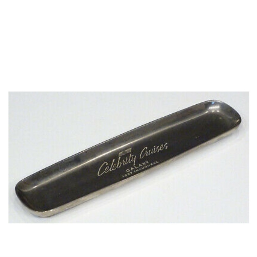CELEBRITY CRUISES Vintage GALAXY CRUISE SHIP Silver PEN TRAY / 1997 INAUGURAL